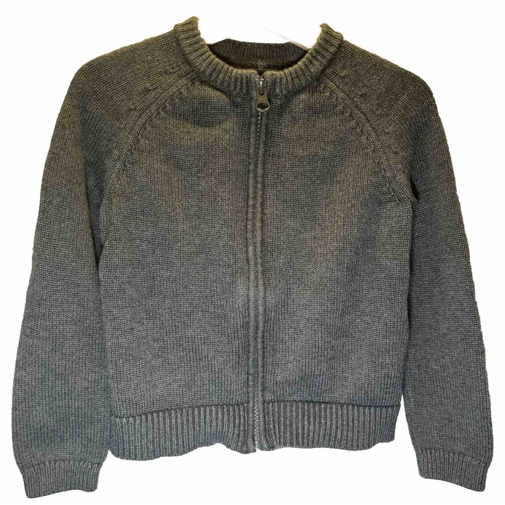 Lands’ End Girl's Cotton Modal Zip Front Cardigan Sweater Coal Heather Medium 8